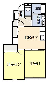 サンシャイン桜Ⅱ(2DK/1階)の間取り写真