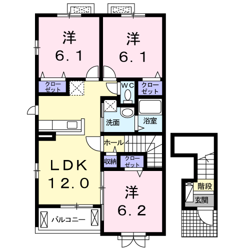ラ・ルミエール Ⅱ(3LDK/2階)の間取り写真