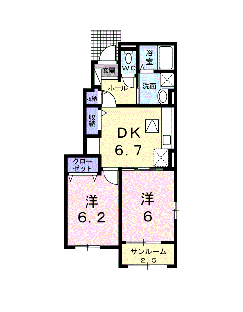 ライクスリー Ⅱ(2DK/1階)の間取り写真