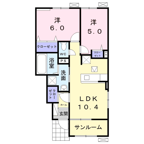 クオリア Ⅱ(2LDK/1階)の間取り写真