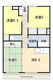 M・カルムマンション(3DK/3階)の間取り写真