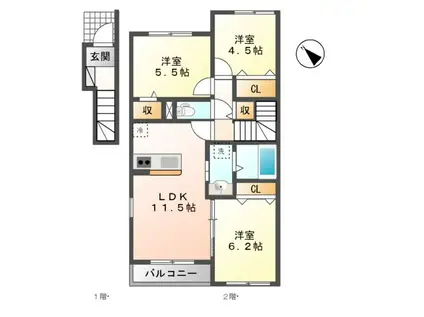 サンハイツ2(3LDK/2階)の間取り写真