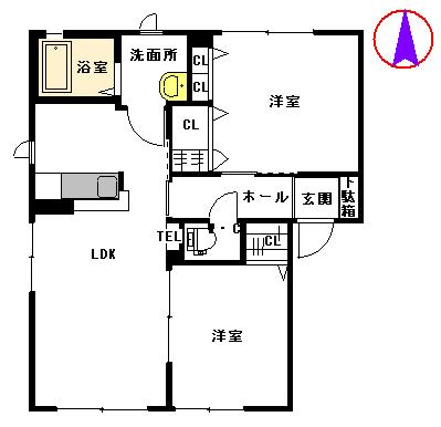 シャーメゾン ルミエール Ⅱ棟(2LDK/1階)の間取り写真