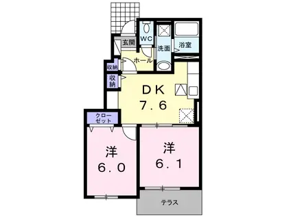 ガーデンハウス エリ(2DK/1階)の間取り写真