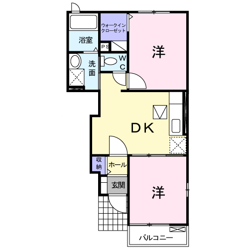 カーサひわの木Ⅰ(2DK/1階)の間取り写真