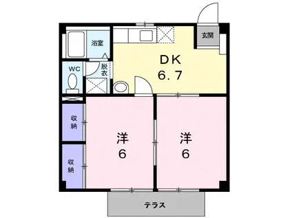 ファミール濱田B(2DK/1階)の間取り写真