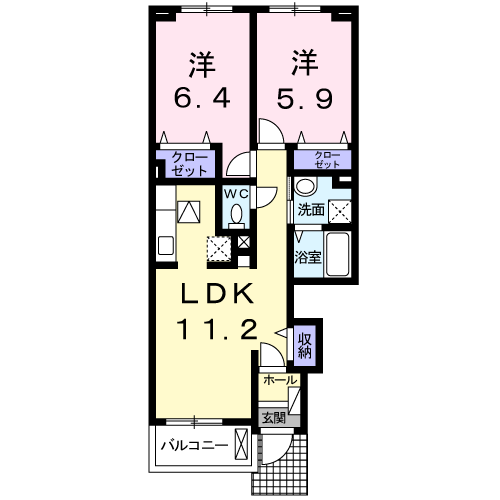 ストロベリーフィールドⅡA(2LDK/1階)の間取り写真