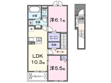 グーラテース壱番館(2LDK/2階)の間取り写真