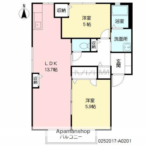 サンハウス瑞雲(2LDK/2階)の間取り写真