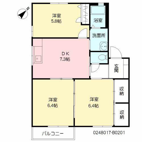 ホルサムコート  B棟(3DK/2階)の間取り写真