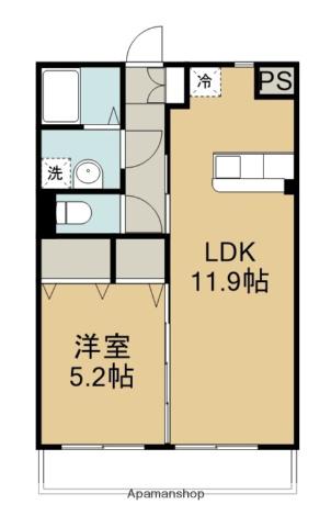 ユーミー奥田(1LDK/2階)の間取り写真