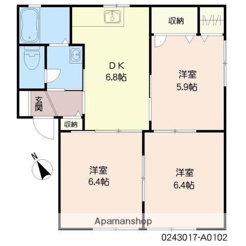 フローレンス・トリイ(3DK/1階)の間取り写真