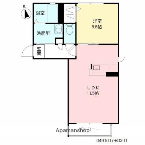 カーサ森(1LDK/2階)の間取り写真