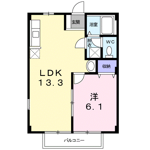 アクティブ三佐B(1LDK/2階)の間取り写真