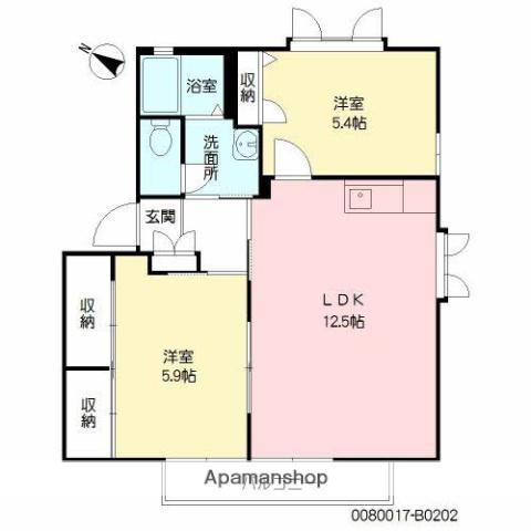 サニーパルB(2LDK/2階)の間取り写真