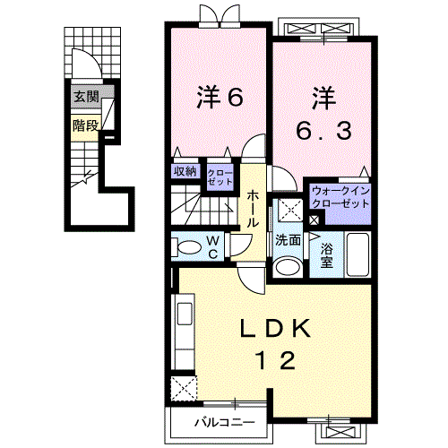 カーサプリマベーラA(2LDK/2階)の間取り写真