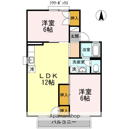 セジュール六本松(2LDK/2階)の間取り写真