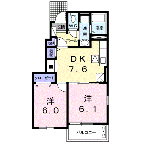 カルムアンジュ B(2DK/1階)の間取り写真