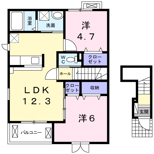 プリヴィラ(2LDK/2階)の間取り写真