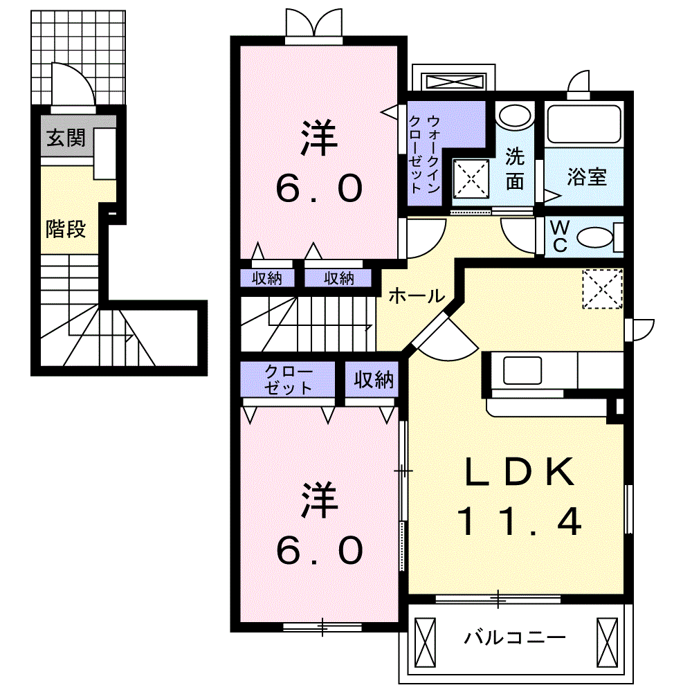 ヒルズ・大五B(2LDK/2階)の間取り写真