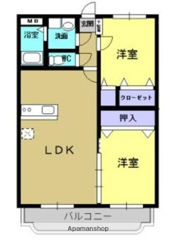 コントレイル挟間(2LDK/3階)の間取り写真