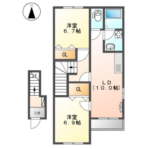 コンフォール皆春(2LDK/2階)の間取り写真