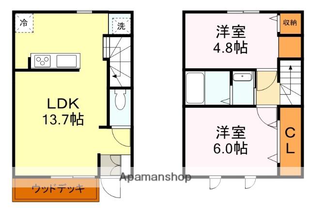 REMALE東明野(2LDK/1階)の間取り写真