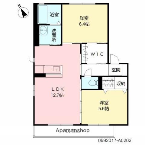 ティファーノ西大道 A棟(2LDK/2階)の間取り写真