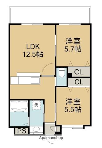 ラセーヌ大州浜(2LDK/3階)の間取り写真