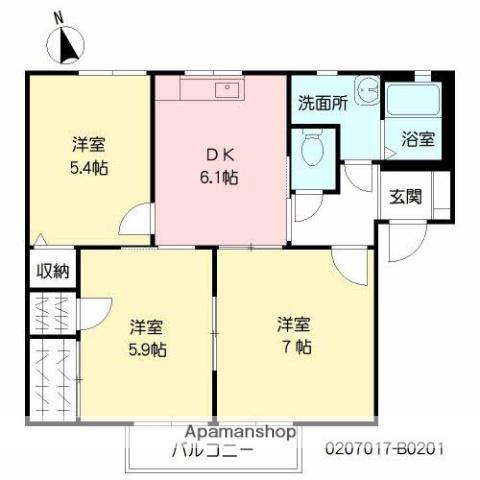 シャーメゾン王ノ瀬  B棟(3DK/2階)の間取り写真