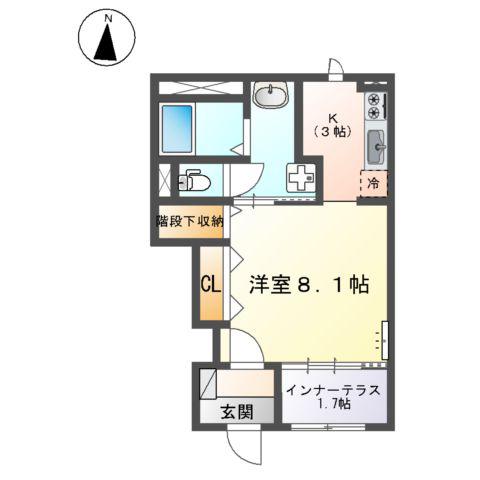 アイリス南大分Ⅱ(1K/1階)の間取り写真