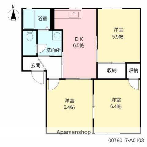 ディアス三川 A(3DK/1階)の間取り写真