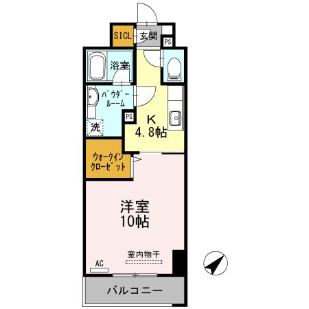 アルカーサル大道(1K/4階)の間取り写真