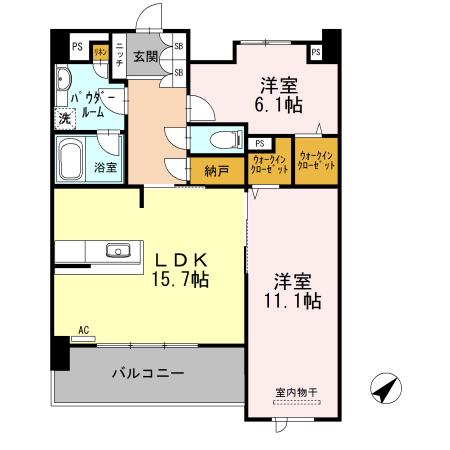 アルカーサル大道(2LDK/7階)の間取り写真