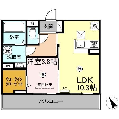 プランドール汐見(1LDK/1階)の間取り写真