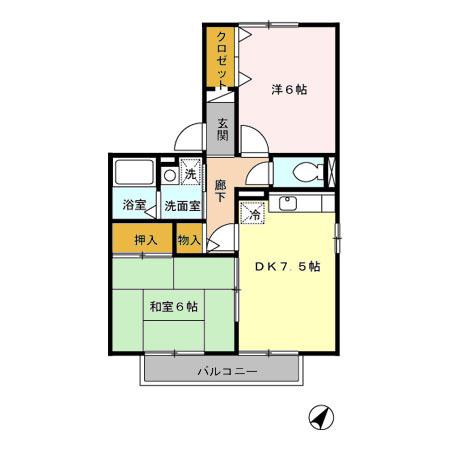 クレールメゾンB(2DK/2階)の間取り写真