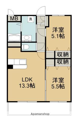 BERRYTS大在(2LDK/5階)の間取り写真