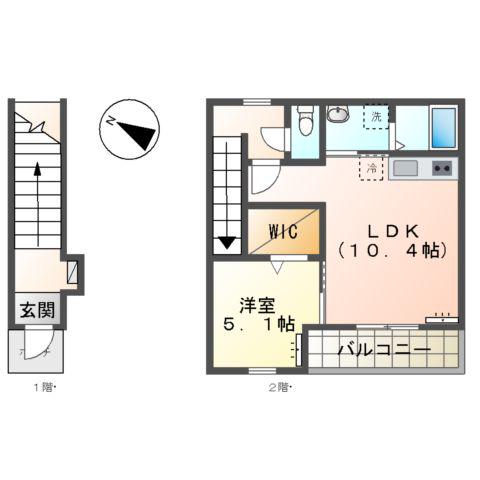 リバーフロント長浜(1LDK/2階)の間取り写真