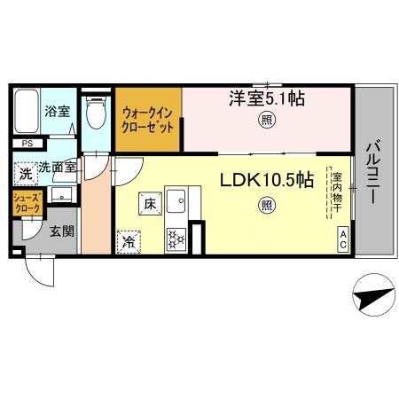 ヴェルシオール リアン(1LDK/1階)の間取り写真