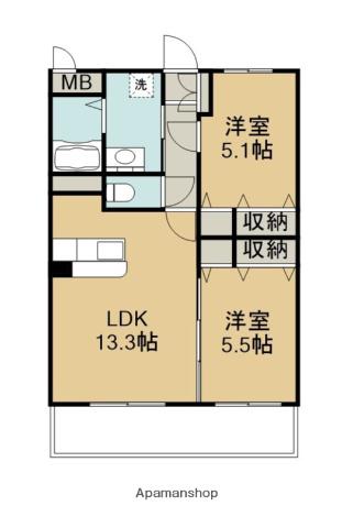 サンリバー三川(2LDK/1階)の間取り写真