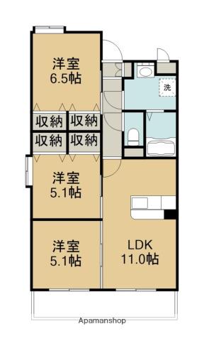 サンリバー三川(3LDK/1階)の間取り写真