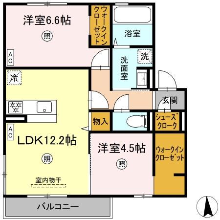 WISTERIA GARDEN(2LDK/2階)の間取り写真