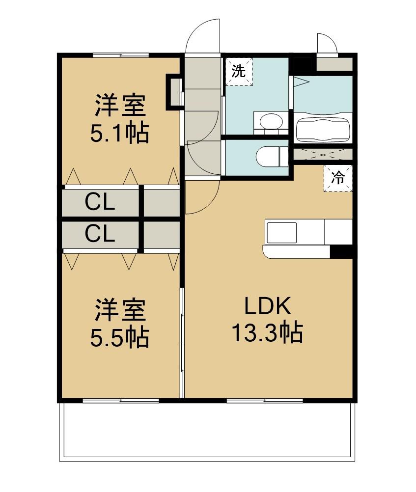 HALELEA小池原(2LDK/4階)の間取り写真