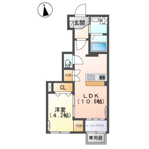 レコルト(1LDK/1階)の間取り写真
