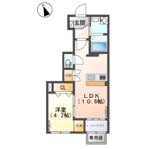 レコルト(1LDK/1階)の間取り写真