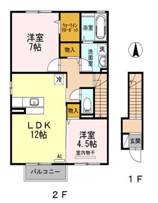 セジュール宗方(2LDK/2階)の間取り写真