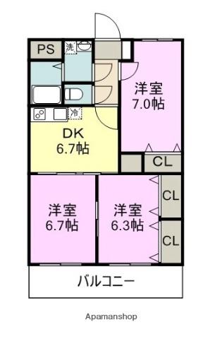 M・ジュールマンション(3DK/2階)の間取り写真