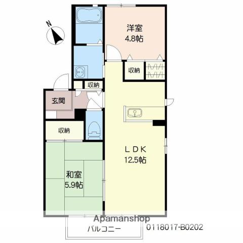 ディアス城原(2LDK/2階)の間取り写真