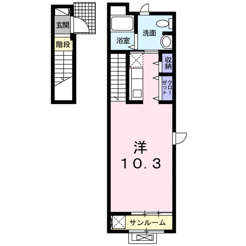 カーサ青い鳥(1K/2階)の間取り写真