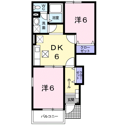 ソレイユC(2DK/1階)の間取り写真